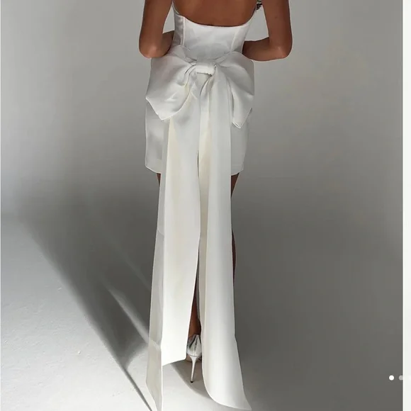 knee length dresses for ladies Scottie Strapless Bow Mini Dress Porcelain